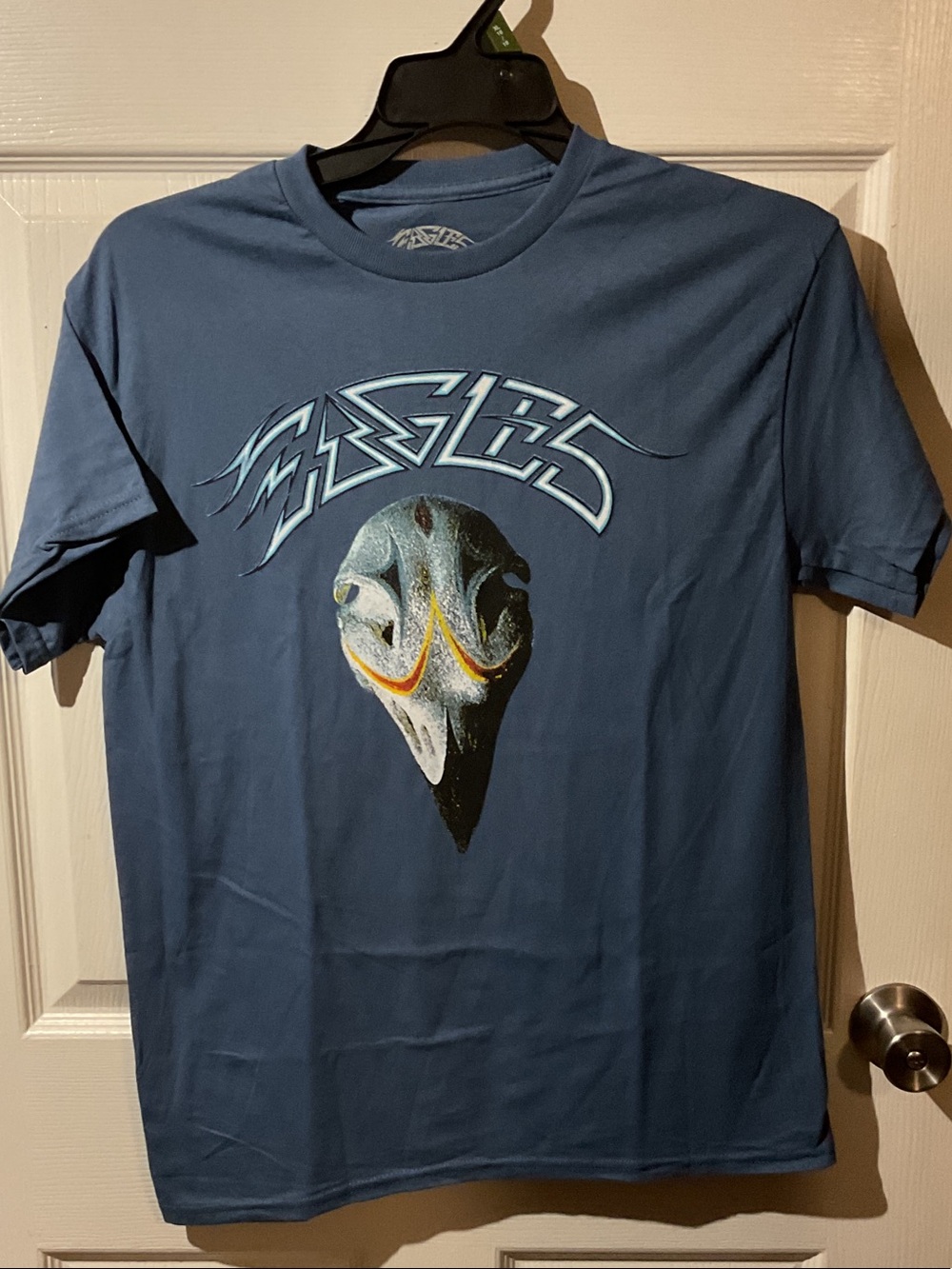 Eagles Blue Graphic Short Sleeve Band Tee with Bird Skull Design
